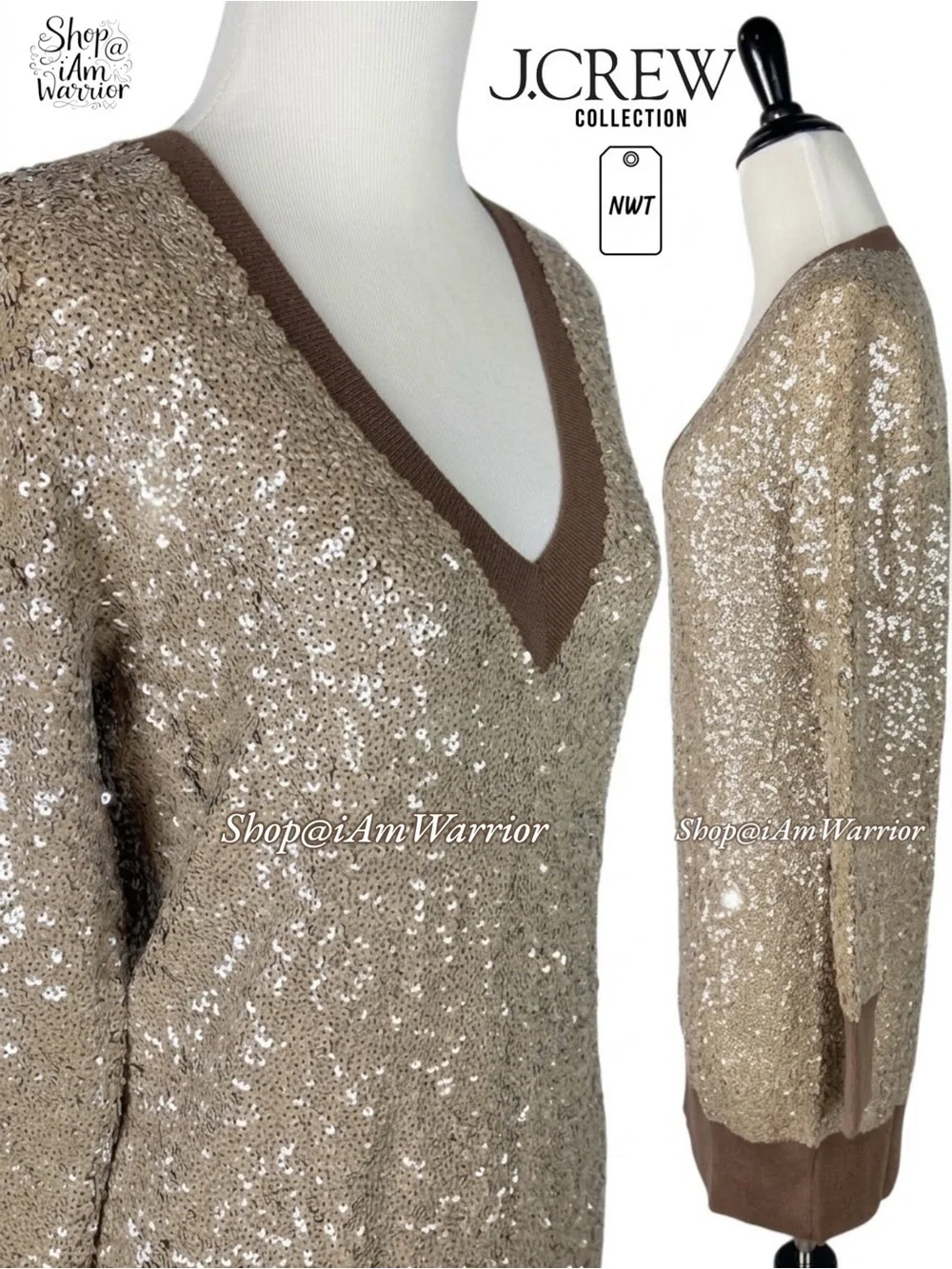 J.Crew Collection NWT RARE Champagne Sequin Merino Wool Sweater Dress